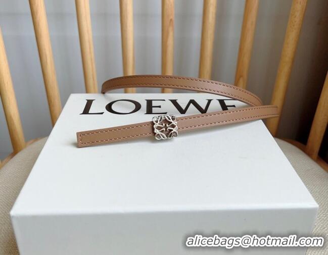 Reasonable Price Loewe Anagram Belt 1cm in Smooth Calfskin Leather LW091206 Beige/Silver 2025