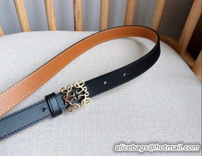 Stylish Discount Loewe Anagram Belt 2cm in Smooth Calfskin Leather LW091206 Black/Gold 2025