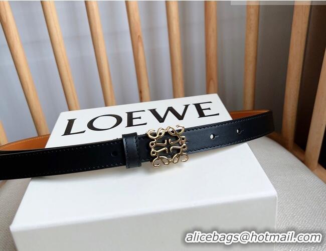 Stylish Discount Loewe Anagram Belt 2cm in Smooth Calfskin Leather LW091206 Black/Gold 2025