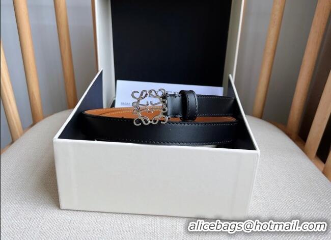 Good Quality Loewe Anagram Belt 2cm in Smooth Calfskin Leather LW091206 Black/Silver 2025
