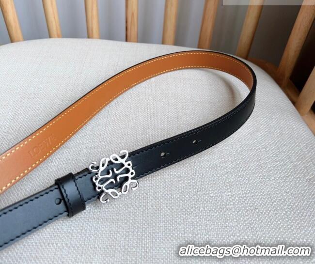 Good Quality Loewe Anagram Belt 2cm in Smooth Calfskin Leather LW091206 Black/Silver 2025