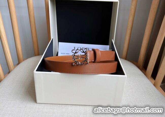 New Design Loewe Anagram Belt 2cm in Smooth Calfskin Leather LW091206 Brown/Silver 2025