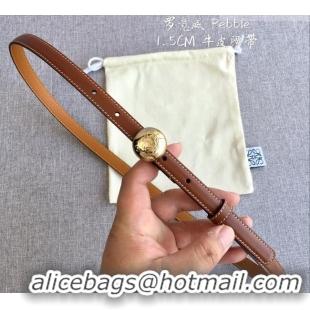 Top Grade Loewe Pebble Belt 1.5cm in Calfskin Leather LW091201 Brown/Gold 2025