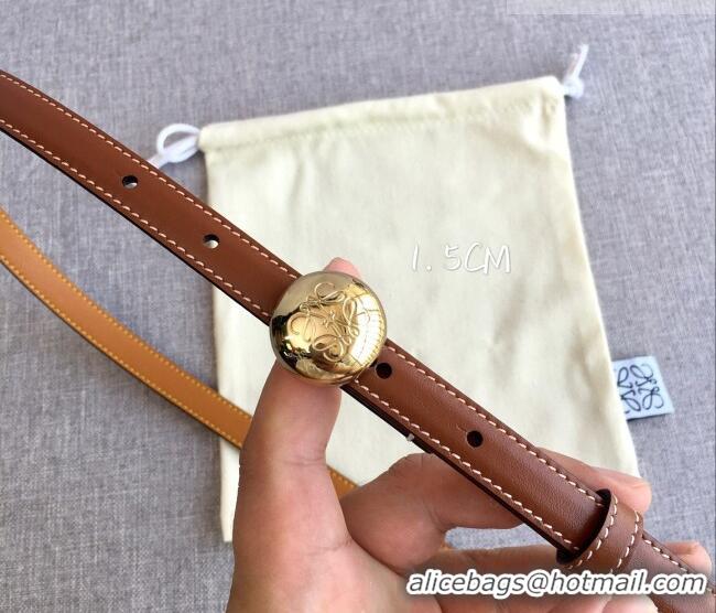 Top Grade Loewe Pebble Belt 1.5cm in Calfskin Leather LW091201 Brown/Gold 2025