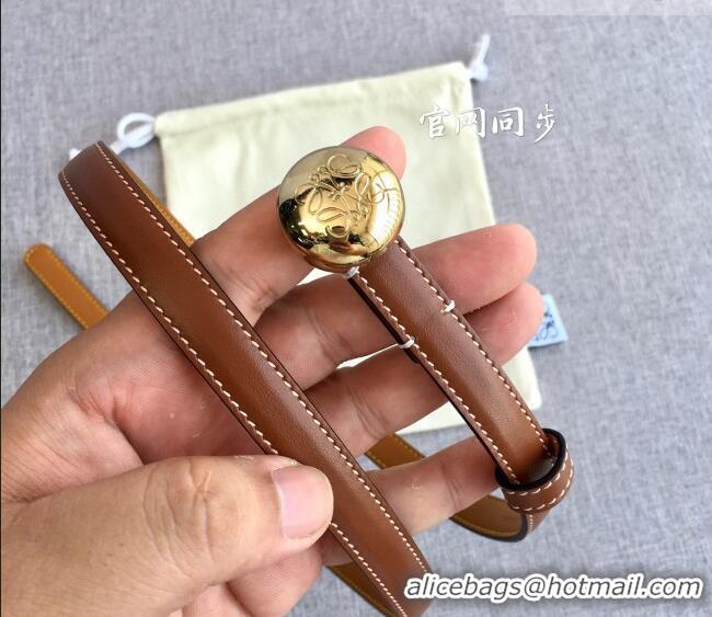 Top Grade Loewe Pebble Belt 1.5cm in Calfskin Leather LW091201 Brown/Gold 2025