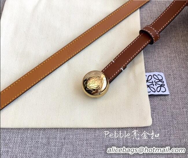 Top Grade Loewe Pebble Belt 1.5cm in Calfskin Leather LW091201 Brown/Gold 2025