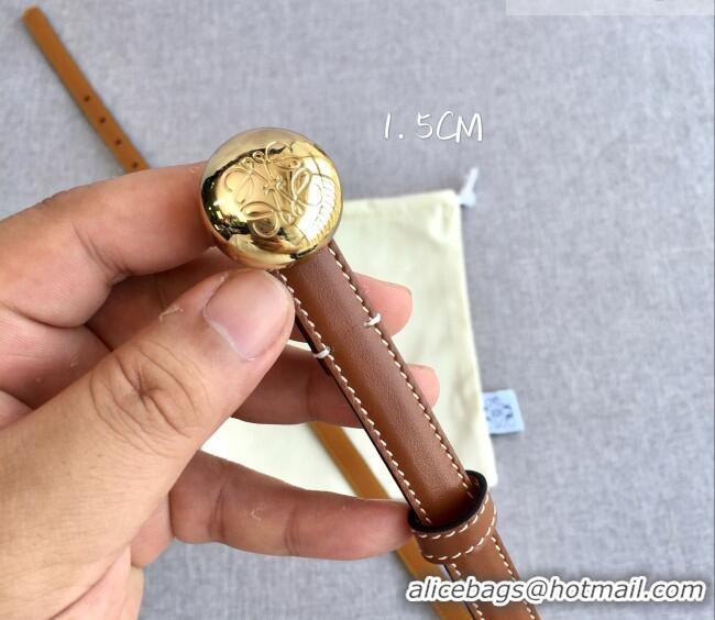 Top Grade Loewe Pebble Belt 1.5cm in Calfskin Leather LW091201 Brown/Gold 2025