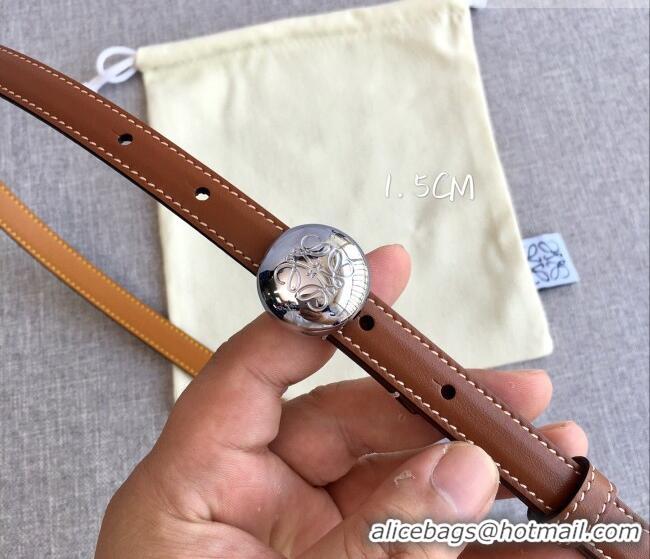 Good Looking Loewe Pebble Belt 1.5cm in Calfskin Leather LW091201 Brown/Silver 2025