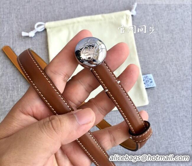 Good Looking Loewe Pebble Belt 1.5cm in Calfskin Leather LW091201 Brown/Silver 2025