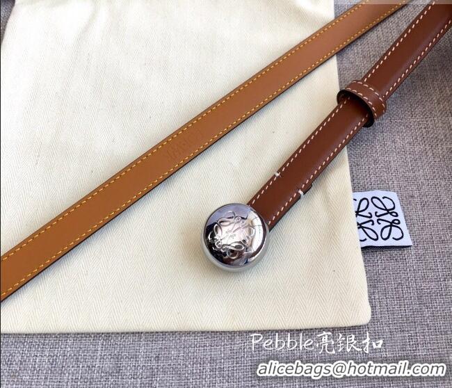 Good Looking Loewe Pebble Belt 1.5cm in Calfskin Leather LW091201 Brown/Silver 2025