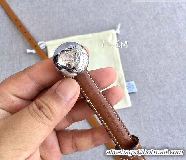 Good Looking Loewe Pebble Belt 1.5cm in Calfskin Leather LW091201 Brown/Silver 2025
