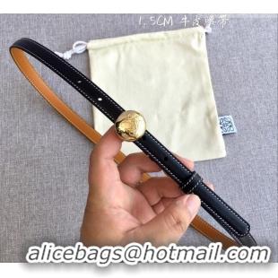 New Cheap Loewe Pebble Belt 1.5cm in Calfskin Leather LW091201 Black/Gold 2025