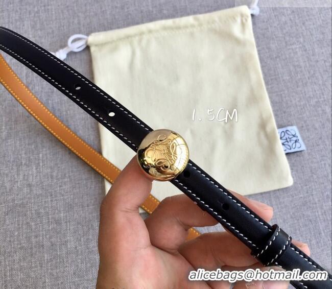 New Cheap Loewe Pebble Belt 1.5cm in Calfskin Leather LW091201 Black/Gold 2025