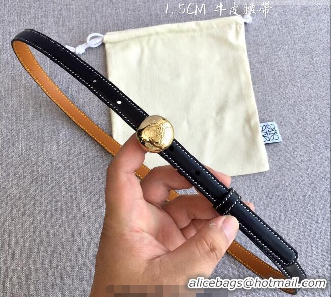 New Cheap Loewe Pebble Belt 1.5cm in Calfskin Leather LW091201 Black/Gold 2025