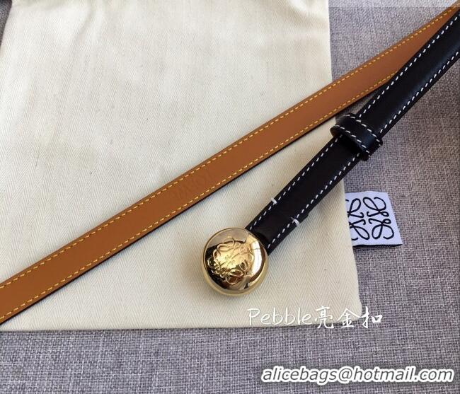 New Cheap Loewe Pebble Belt 1.5cm in Calfskin Leather LW091201 Black/Gold 2025