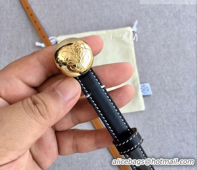 New Cheap Loewe Pebble Belt 1.5cm in Calfskin Leather LW091201 Black/Gold 2025