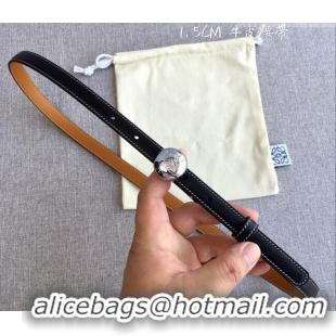 Cheapest Loewe Pebble Belt 1.5cm in Calfskin Leather LW091201 Black/Silver 2025