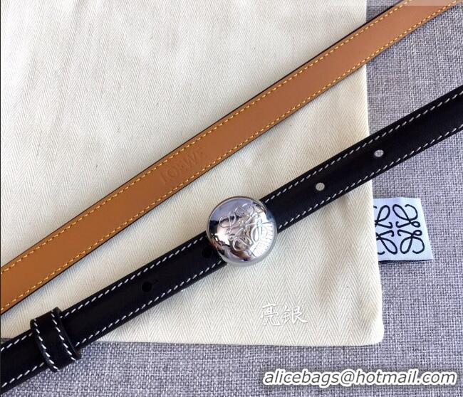 Cheapest Loewe Pebble Belt 1.5cm in Calfskin Leather LW091201 Black/Silver 2025
