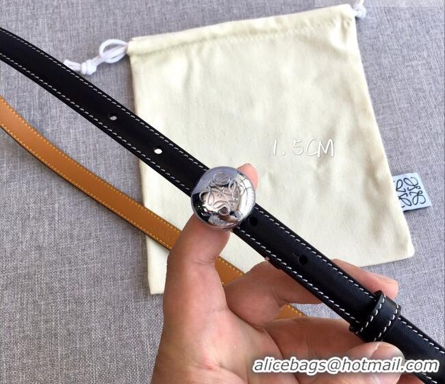 Cheapest Loewe Pebble Belt 1.5cm in Calfskin Leather LW091201 Black/Silver 2025