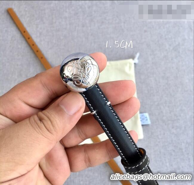 Cheapest Loewe Pebble Belt 1.5cm in Calfskin Leather LW091201 Black/Silver 2025