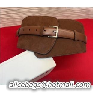 Low Cost Loewe Suede and Leather Waist Belt 12cm LW031701 Dark Brown 2026