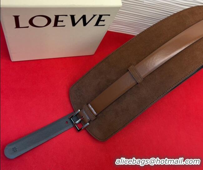 Low Cost Loewe Suede and Leather Waist Belt 12cm LW031701 Dark Brown 2026