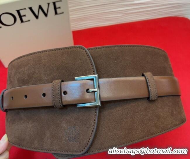 Low Cost Loewe Suede and Leather Waist Belt 12cm LW031701 Dark Brown 2026