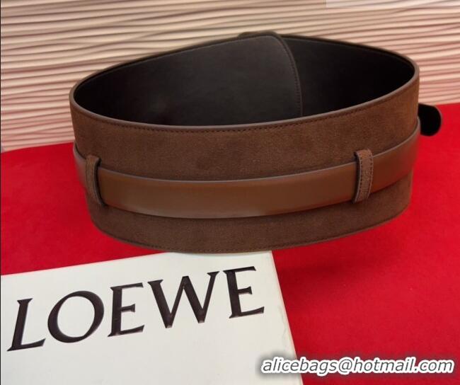 Low Cost Loewe Suede and Leather Waist Belt 12cm LW031701 Dark Brown 2026