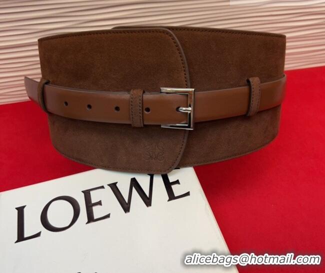 Low Cost Loewe Suede and Leather Waist Belt 12cm LW031701 Dark Brown 2026