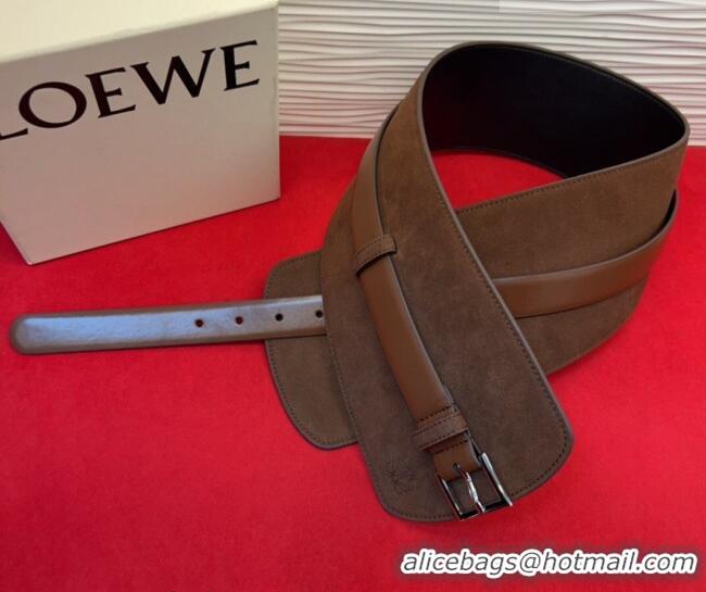 Low Cost Loewe Suede and Leather Waist Belt 12cm LW031701 Dark Brown 2026