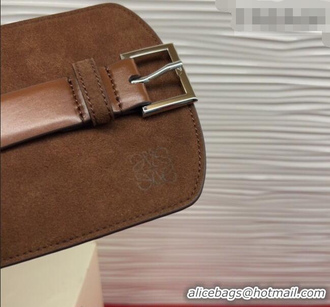 Low Cost Loewe Suede and Leather Waist Belt 12cm LW031701 Dark Brown 2026