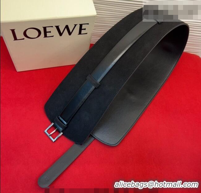 Free Shipping Discount Loewe Suede and Leather Waist Belt 12cm LW031701 Black 2026