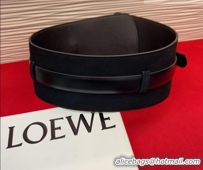 Free Shipping Discount Loewe Suede and Leather Waist Belt 12cm LW031701 Black 2026