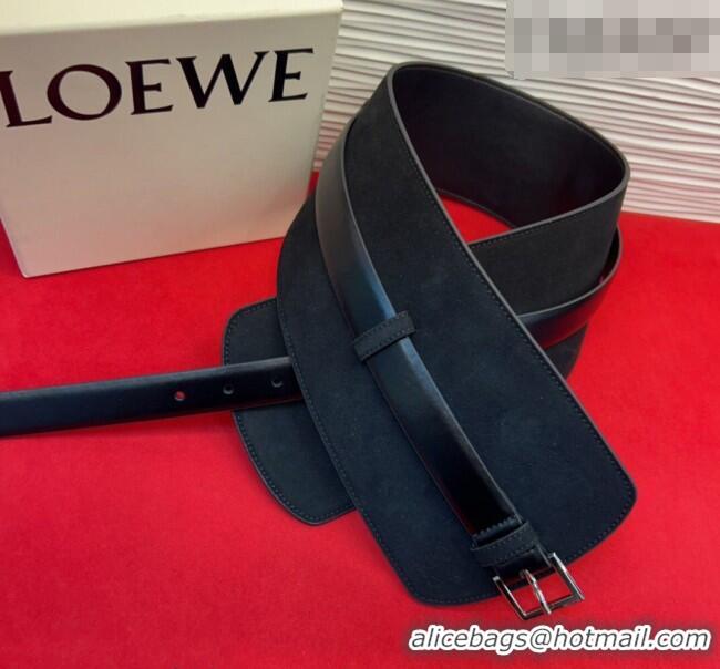 Free Shipping Discount Loewe Suede and Leather Waist Belt 12cm LW031701 Black 2026