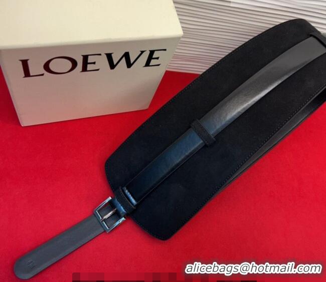 Free Shipping Discount Loewe Suede and Leather Waist Belt 12cm LW031701 Black 2026
