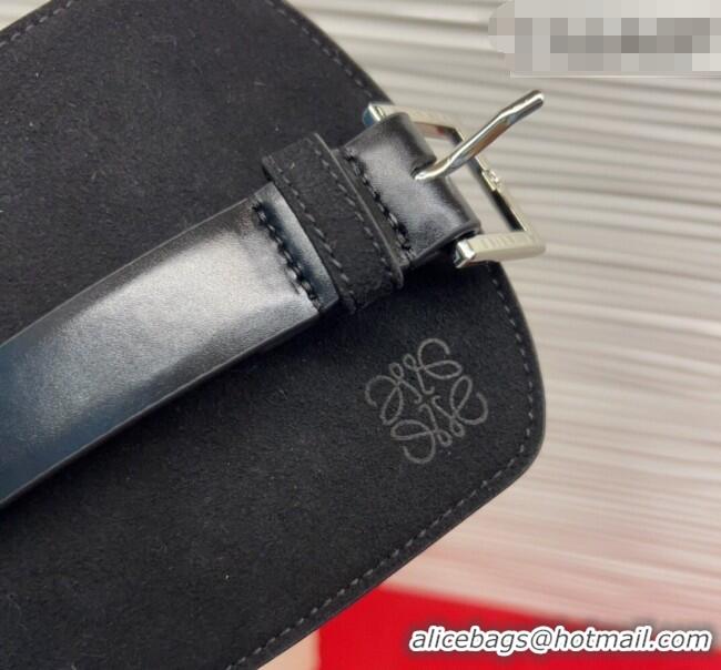 Free Shipping Discount Loewe Suede and Leather Waist Belt 12cm LW031701 Black 2026