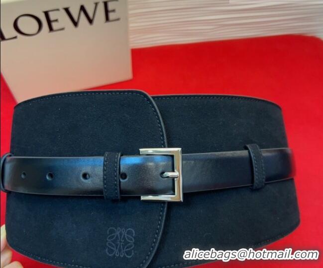 Free Shipping Discount Loewe Suede and Leather Waist Belt 12cm LW031701 Black 2026