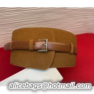 Best Grade Loewe Suede and Leather Waist Belt 12cm LW031701 Camel Brown 2026