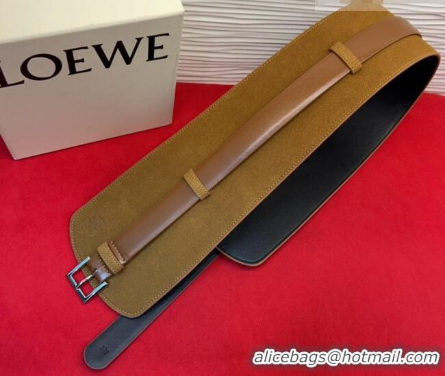 Best Grade Loewe Suede and Leather Waist Belt 12cm LW031701 Camel Brown 2026