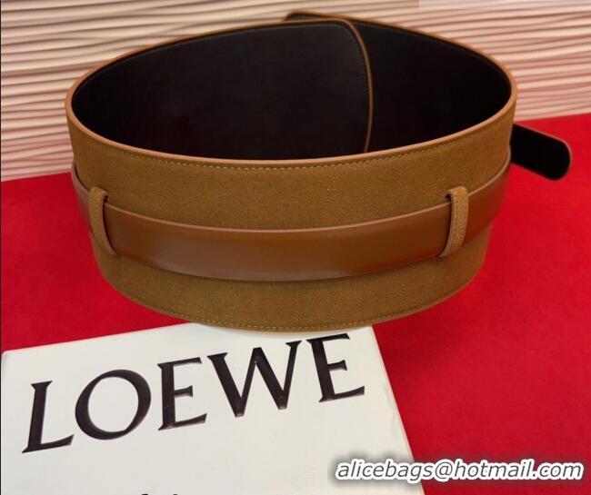 Best Grade Loewe Suede and Leather Waist Belt 12cm LW031701 Camel Brown 2026