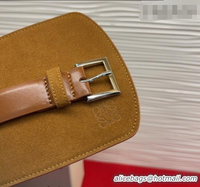 Best Grade Loewe Suede and Leather Waist Belt 12cm LW031701 Camel Brown 2026