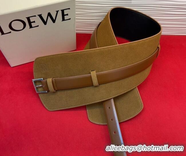 Best Grade Loewe Suede and Leather Waist Belt 12cm LW031701 Camel Brown 2026