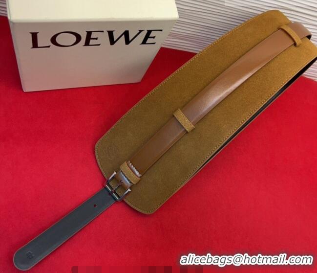 Best Grade Loewe Suede and Leather Waist Belt 12cm LW031701 Camel Brown 2026
