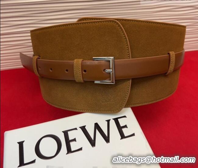 Best Grade Loewe Suede and Leather Waist Belt 12cm LW031701 Camel Brown 2026