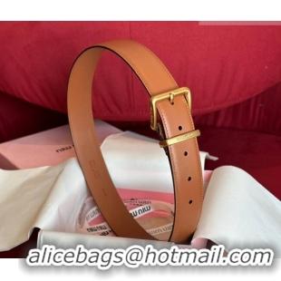 Buy Fashionable Miu Miu Leather Belt 3.5cm 5432 Tan Brown