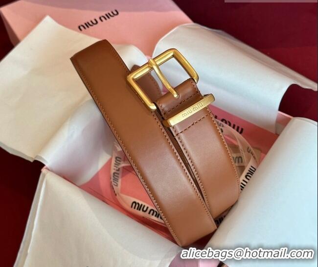 Buy Fashionable Miu Miu Leather Belt 3.5cm 5432 Tan Brown