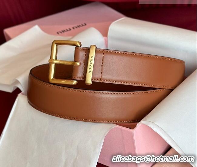 Buy Fashionable Miu Miu Leather Belt 3.5cm 5432 Tan Brown
