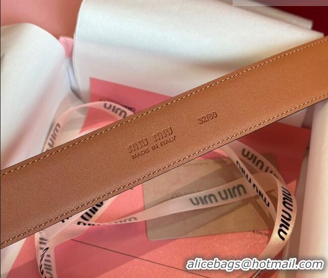 Buy Fashionable Miu Miu Leather Belt 3.5cm 5432 Tan Brown