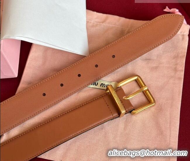 Buy Fashionable Miu Miu Leather Belt 3.5cm 5432 Tan Brown