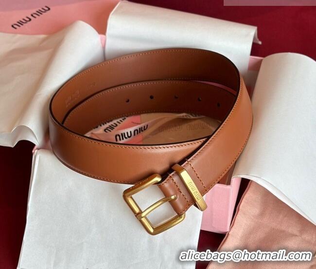 Buy Fashionable Miu Miu Leather Belt 3.5cm 5432 Tan Brown